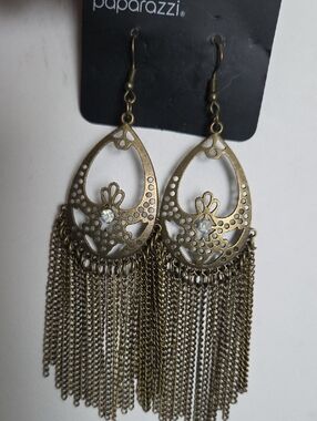 Paparazzi Brass /rhinestone Fringe Earrings NWT